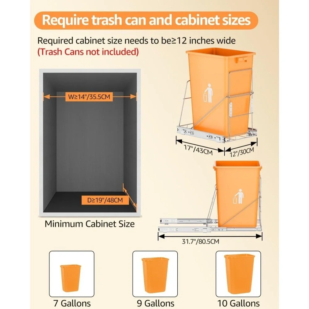 Pull Out Trash Can Under Cabinet，Heavy Duty Slide-Out Cabinet Kit,